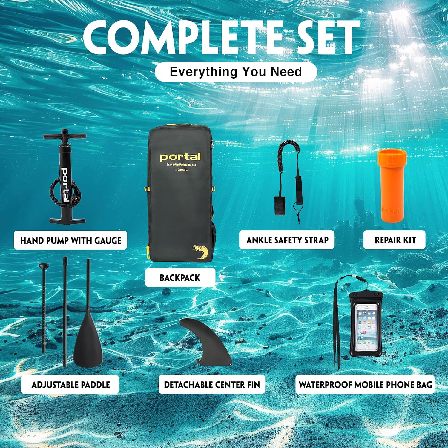 PORTAL SUP Inflatable Paddle Board for Adults 10'6'' Stand Up Paddleboard,Non-Slip Deck Blow up Paddle Boards with Adjustable Paddle, Carry Bag, and Repair Kit (Modern with Seat)