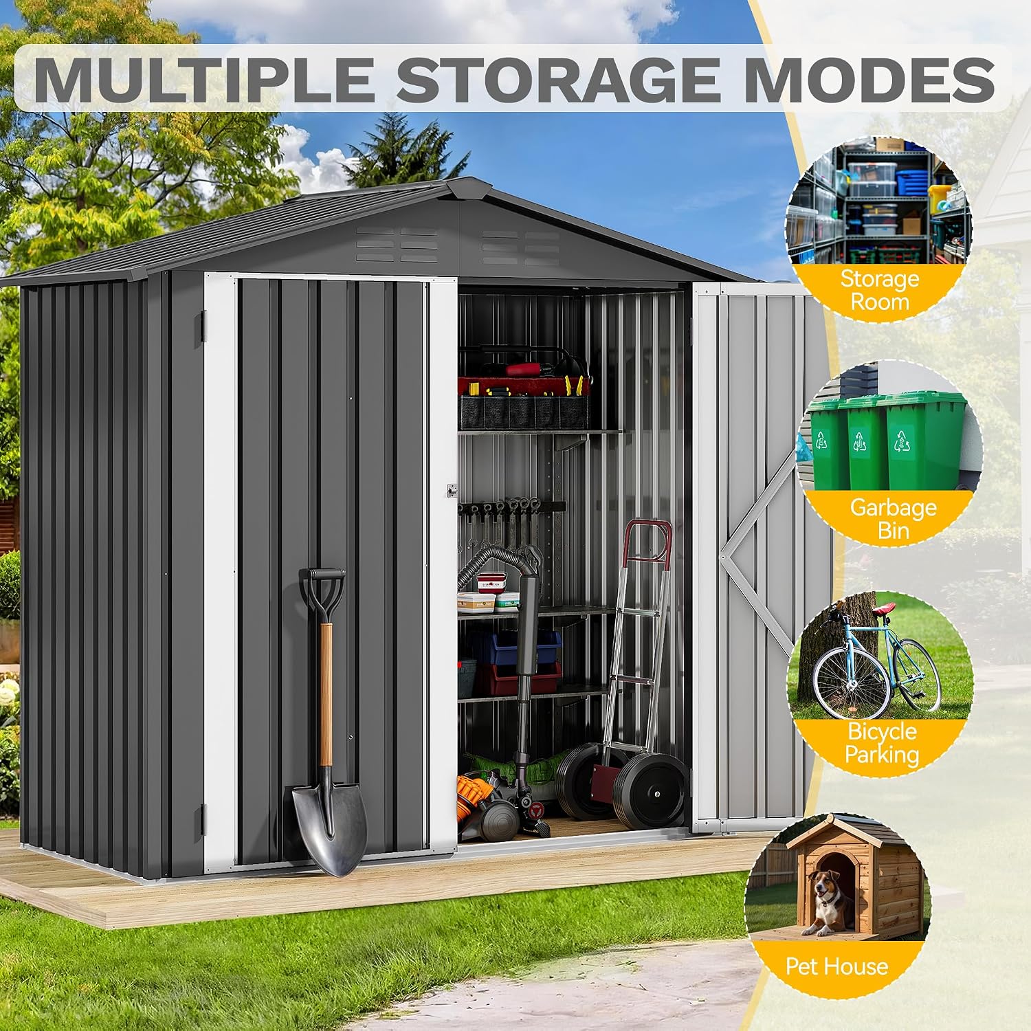 DWVO 6x4ft Outdoor Storage Shed, Lockable Metal Tool Storage Sheds, Waterproof Garden Sheds with Vents for Backyard, Patio, Garage, Lawn, Dark Gray