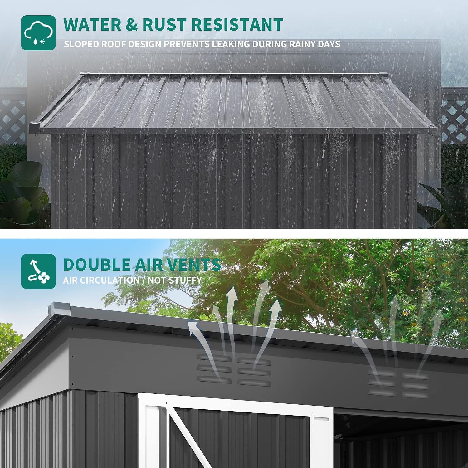 DWVO Outdoor Storage Shed 5 x 3FT, Heavy Duty Metal Tool Sheds Storage House with Lockable Door & Air Vent for Garden, Patio, Lawn to Store Bike, Garbage Can, Lawnmower, Dark Gray