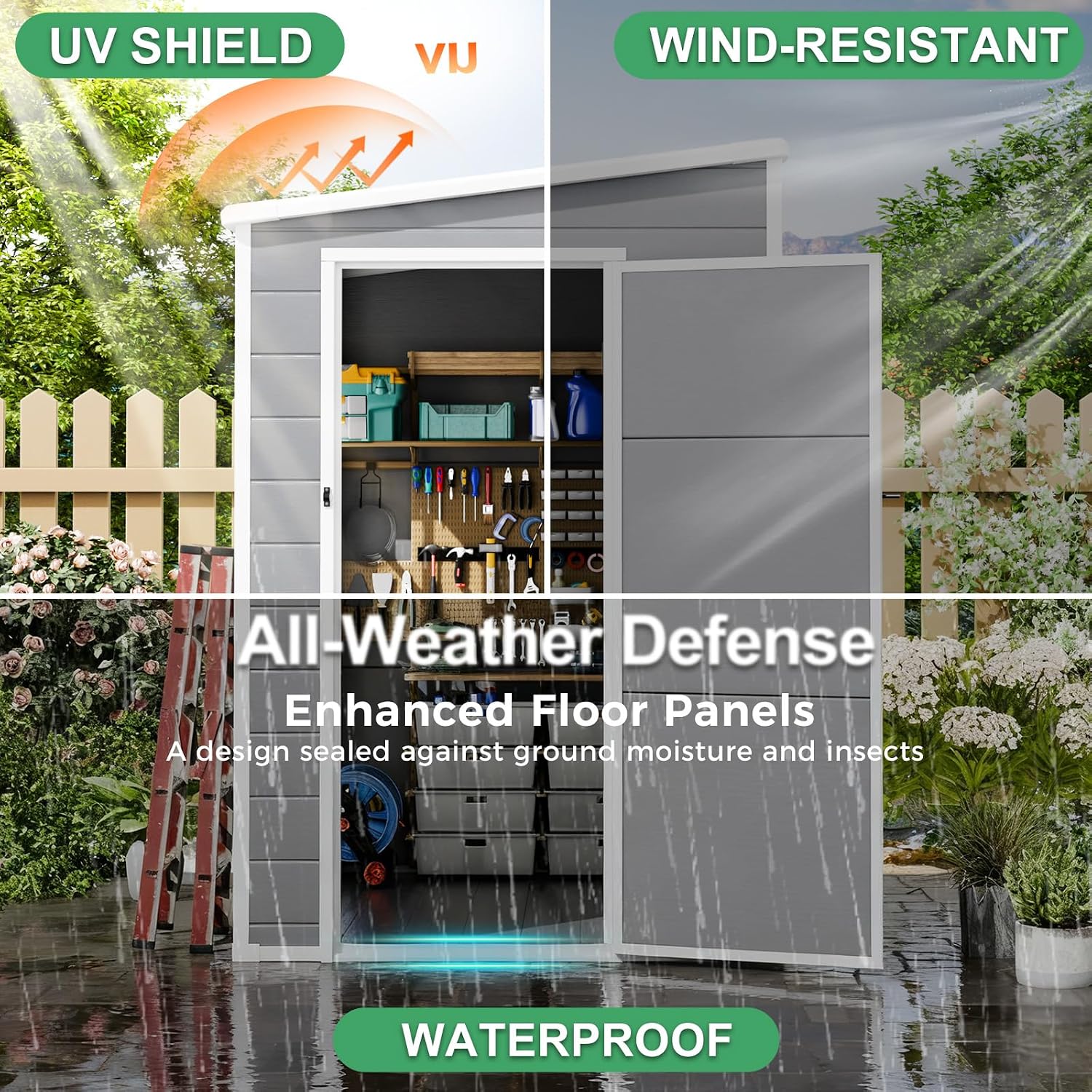5x4 FT Plastic Outdoor Storage Sheds with Floor and Lockable Door, Compact Resin Outdoor Storage Cabinet Waterproof, Garden Shed/Tool Shed for Backyard, Patio, Grey