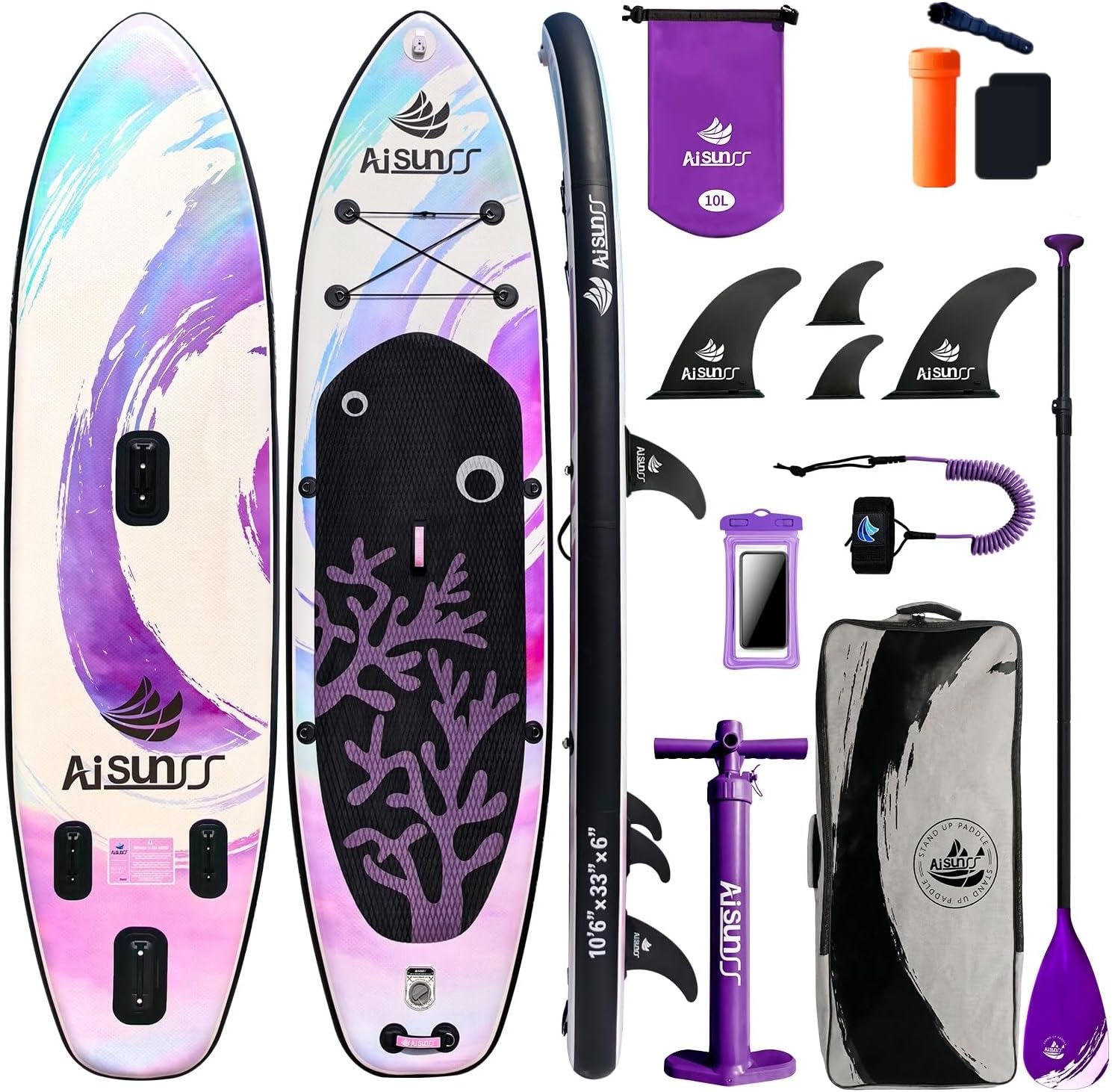 Inflatable Paddle Board for Adult, Paddle Board for All Skill Levels, Wide SUP Board with Primium Accessories Include SUP Carry Bag, Hand Pump, 10L Waterproof Bag
