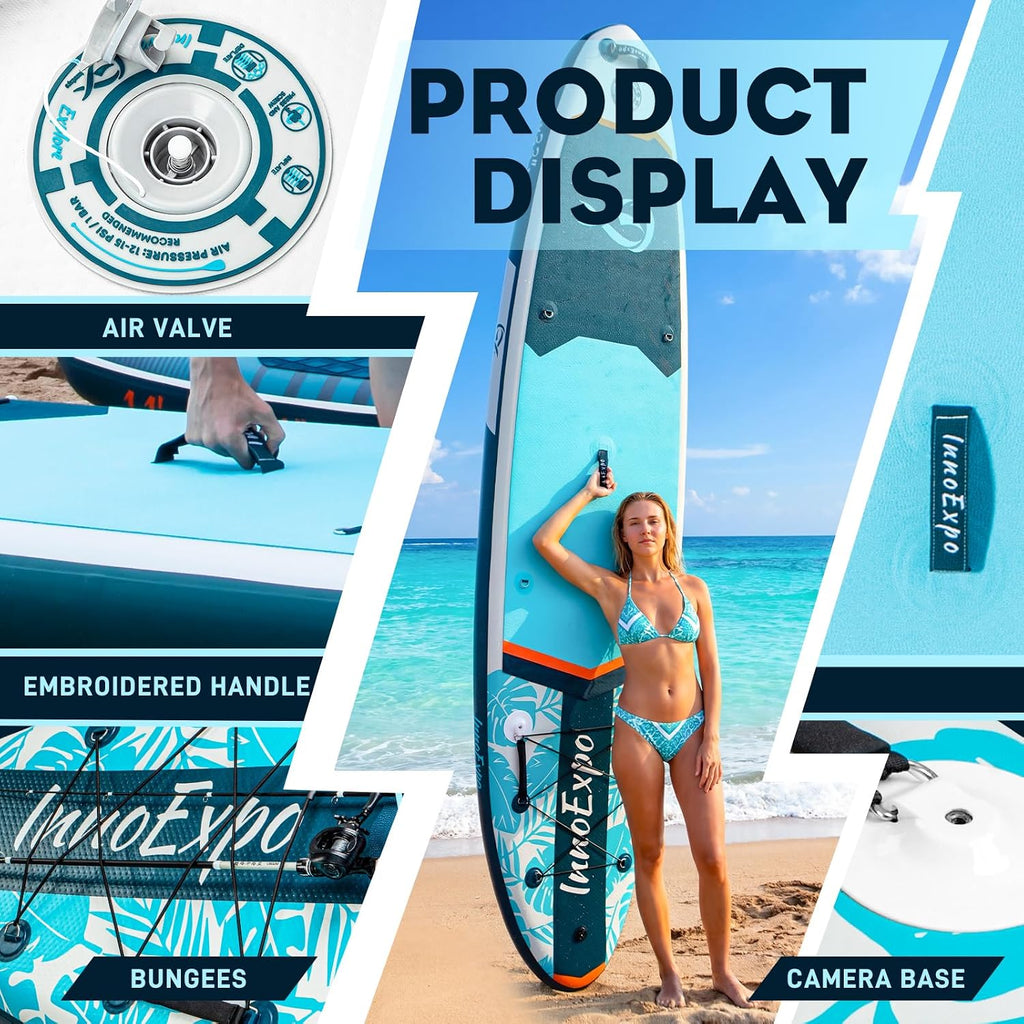 InnoExpo 11' Inflatable Stand Up Paddle Boards with Premium Accessories, Wide Stable SUP Paddle Board Design, Non-Slip Comfort Deck for Youth & Adults