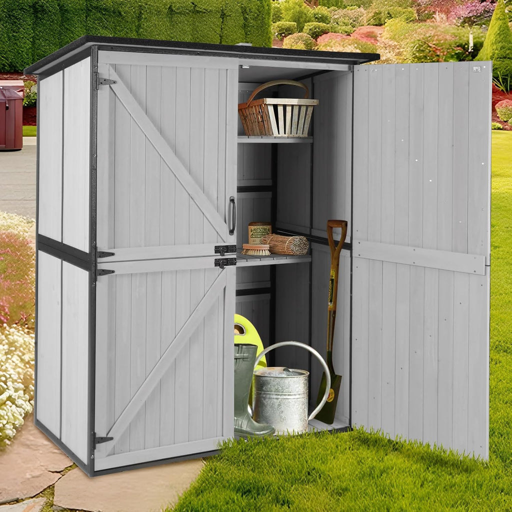 Outdoor Storage Shed, 4.6 x 2.42FT Wooden Garden Sheds Cabinet with All Around Strong Metal Frame, Waterproof Tool Shed with Adjustable Shelves and Removable Floor (White)