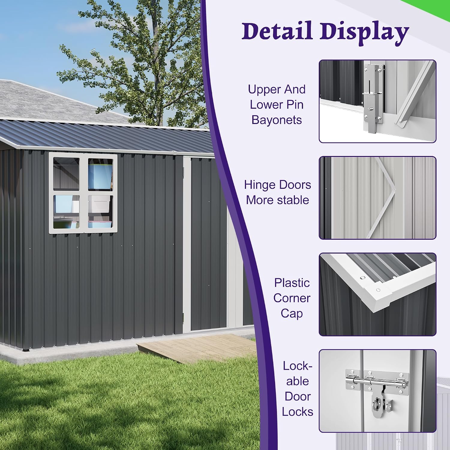 YOPTO 10X8 FT Outdoor Storage Shed,Metal Shed W/Window,Floor Frame & Lockable Swing Door,Garden Tool House W/ 4 Air Vents & Sloped Roof,for Backyard Patio Lawn,Gray