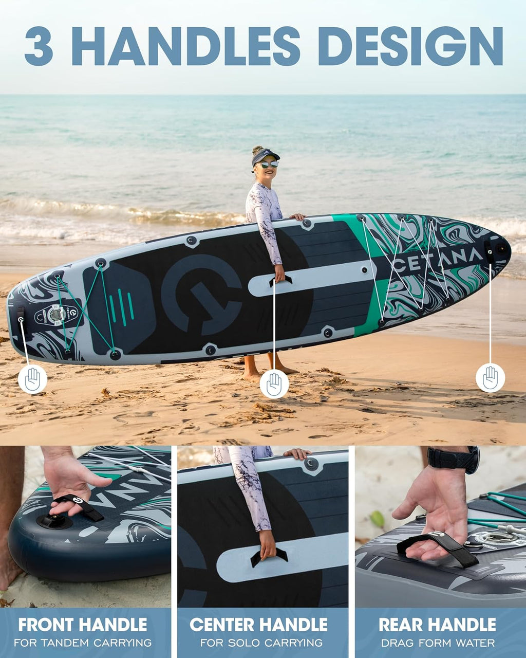 CETANA 11'6×35' Extra Wide Stand Up Paddle Board for Adults & Youth, 400lb Capacity Inflatable Paddle Board, Sup for 2+1 Person with Removable US Fin, 100L Backpack, Floating Paddle, Safety Leash