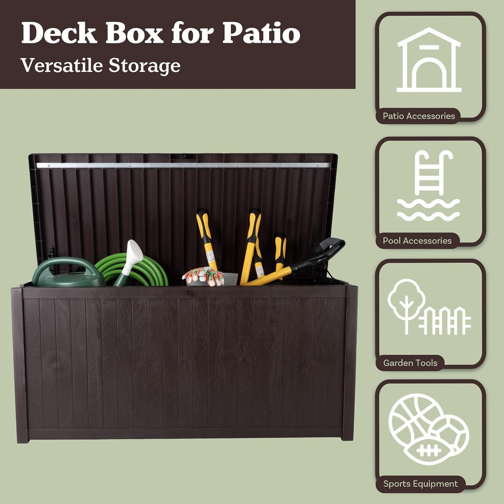 Outdoor Storage Box - 113 Gallon Lockable Deck Box for Pool Accessories, Patio Furniture Cushions, or Package Delivery Boxes for Outside - Deck Boxes Outdoor Waterproof by Pure Garden (Coffee)