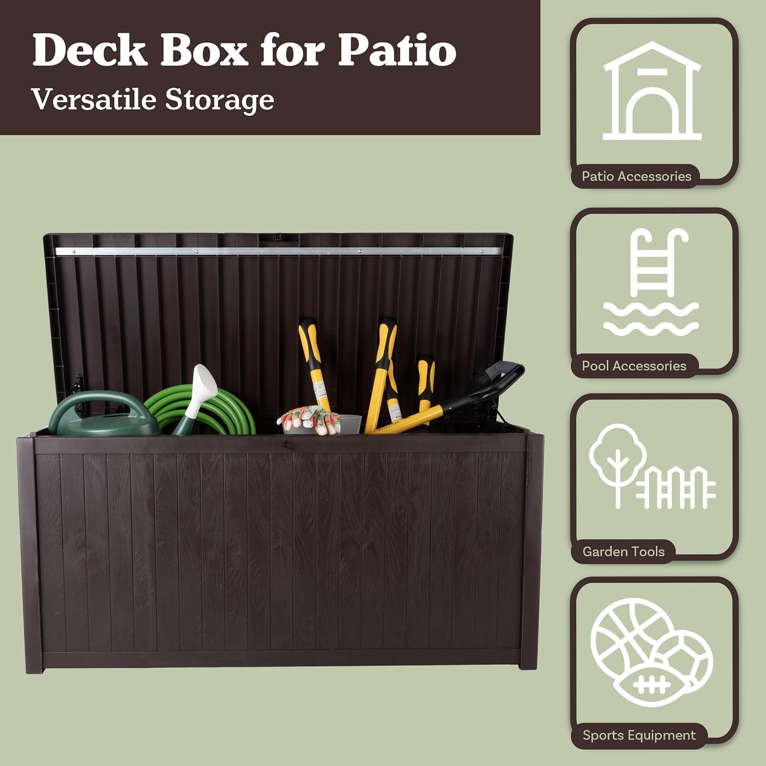Outdoor Storage Box - 113 Gallon Lockable Deck Box for Pool Accessories, Patio Furniture Cushions, or Package Delivery Boxes for Outside - Deck Boxes Outdoor Waterproof by Pure Garden (Coffee)