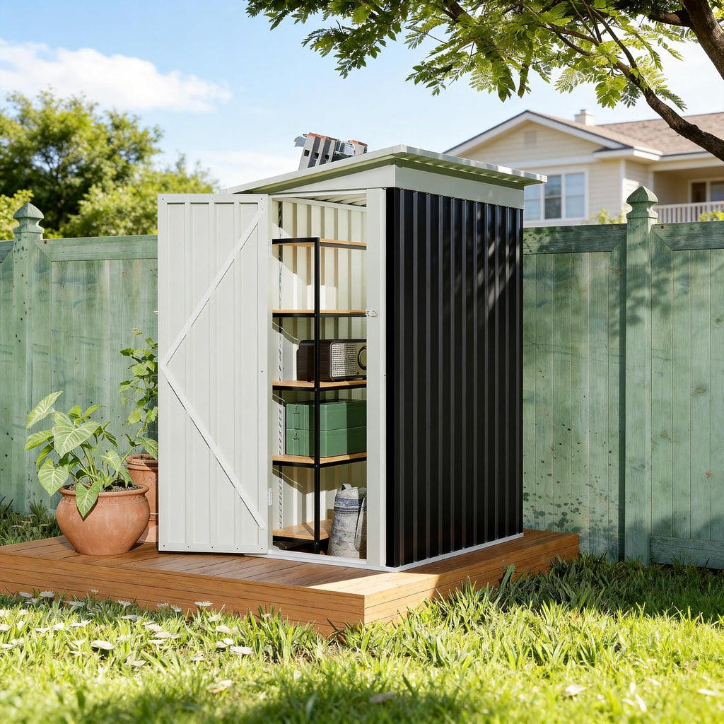 4 * 2 FT Metal Garden Storage Sheds for Patio Backyard Tools House Storage Waterproof Garden Tool Storage Sheds (Grey)