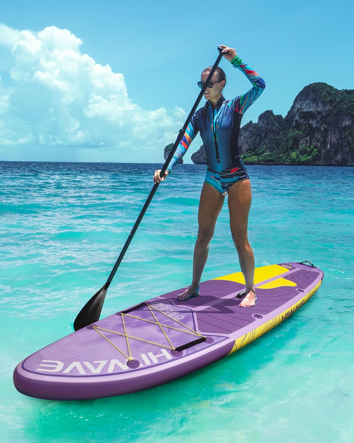 Hiwave Inflatable Stand Up Paddle Board 11'*34'*6' Sup Board, 420lbs Capacity Adult&Youth Paddle Board, Pet Friendly for Ocean&Lake, w/Double Action Hand Pump
