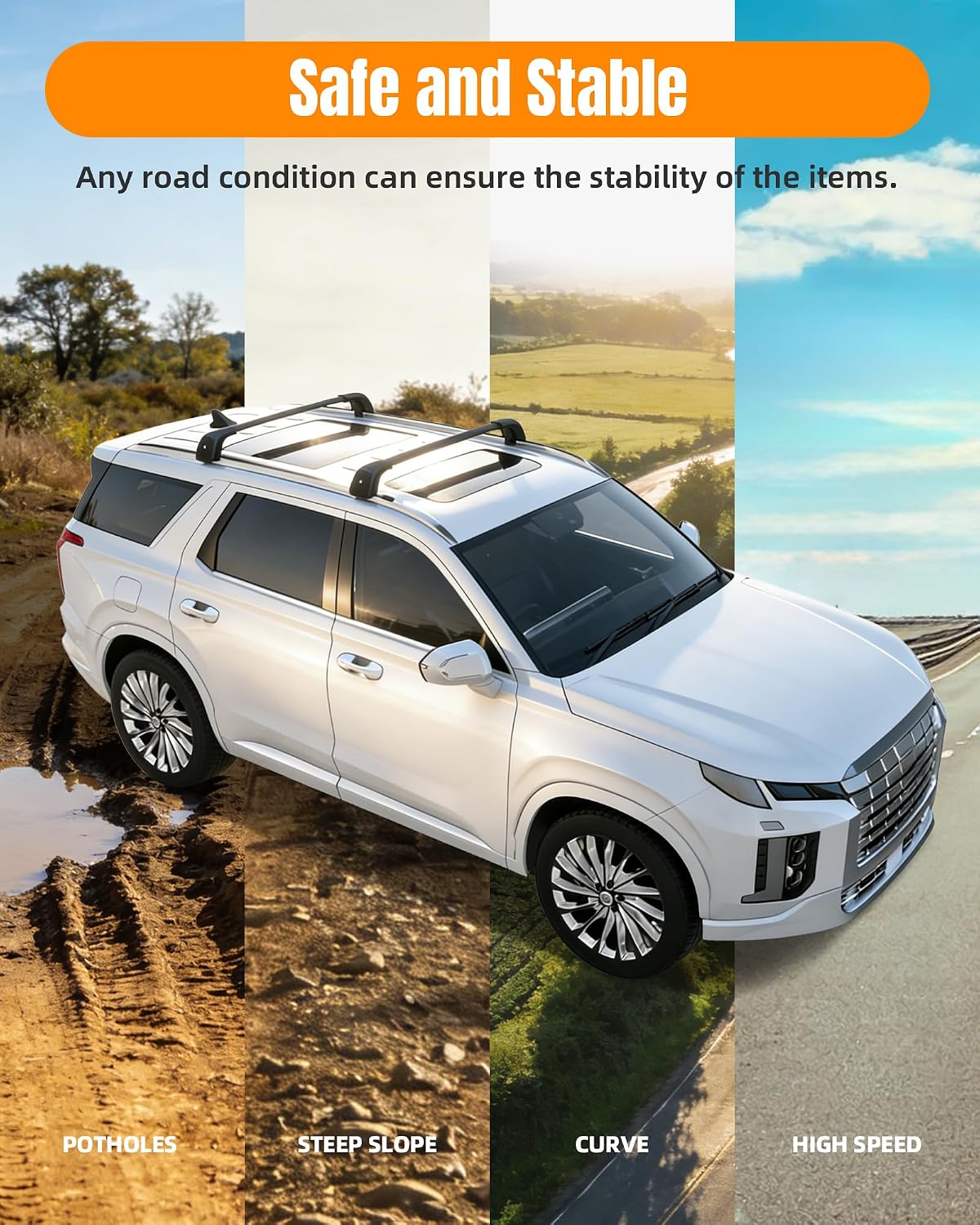 Roof Rack Cross Bars 330lbs Aluminum Lockable Crossbars Fit for 2019-2025 Hyundai Palisade Cargo Accessories Anti-Noise Stable Rooftop Luggage Rack Cargo Accessories