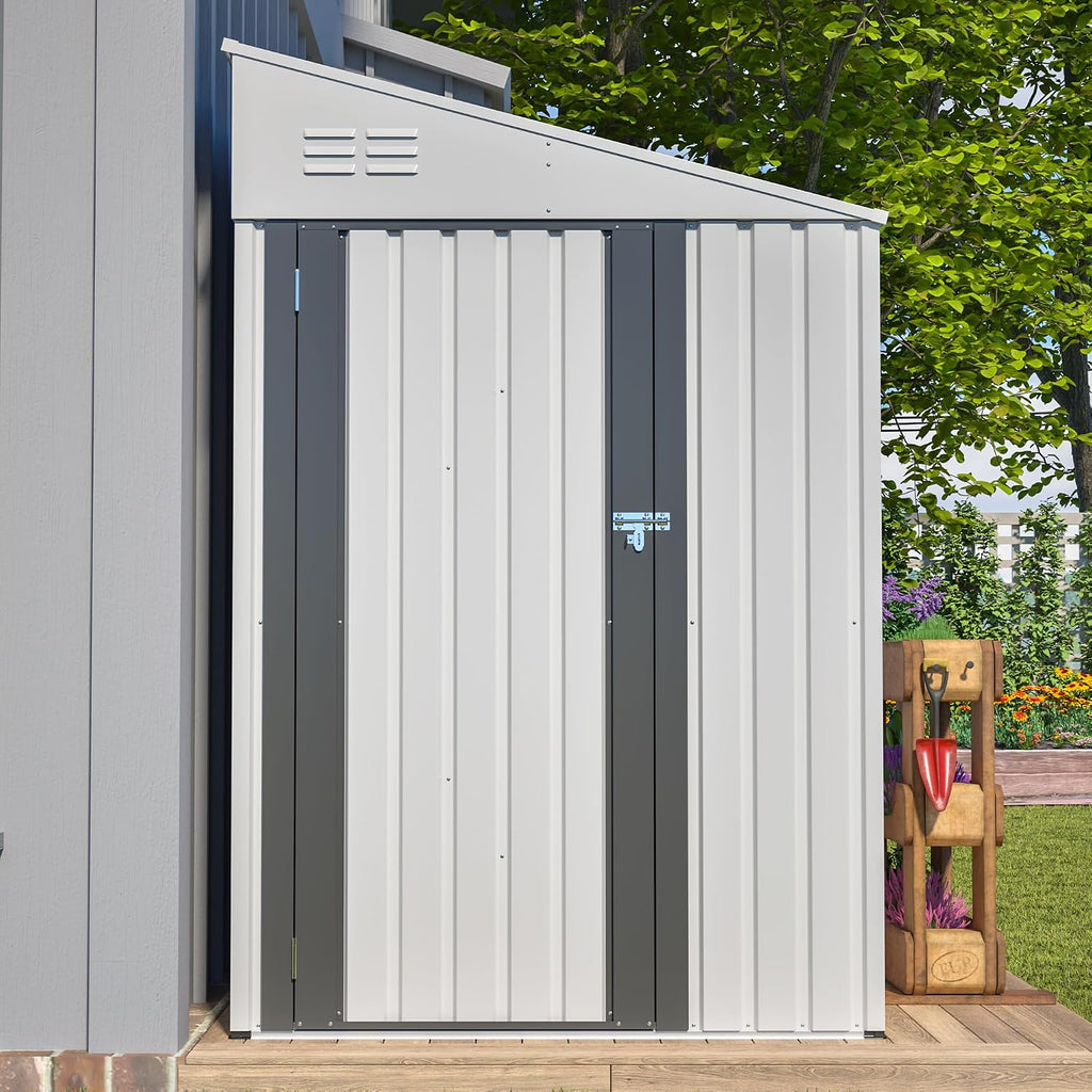 YOPTO 4×7 FT Outdoor Metal Storage Shed,Heavy-Duty Lean to Storage Shed with Lockable Door and Reinforced Beams,All Weather Waterproof Storage House W/2 Air Vents,for Backyard,Patio,Lawn,White