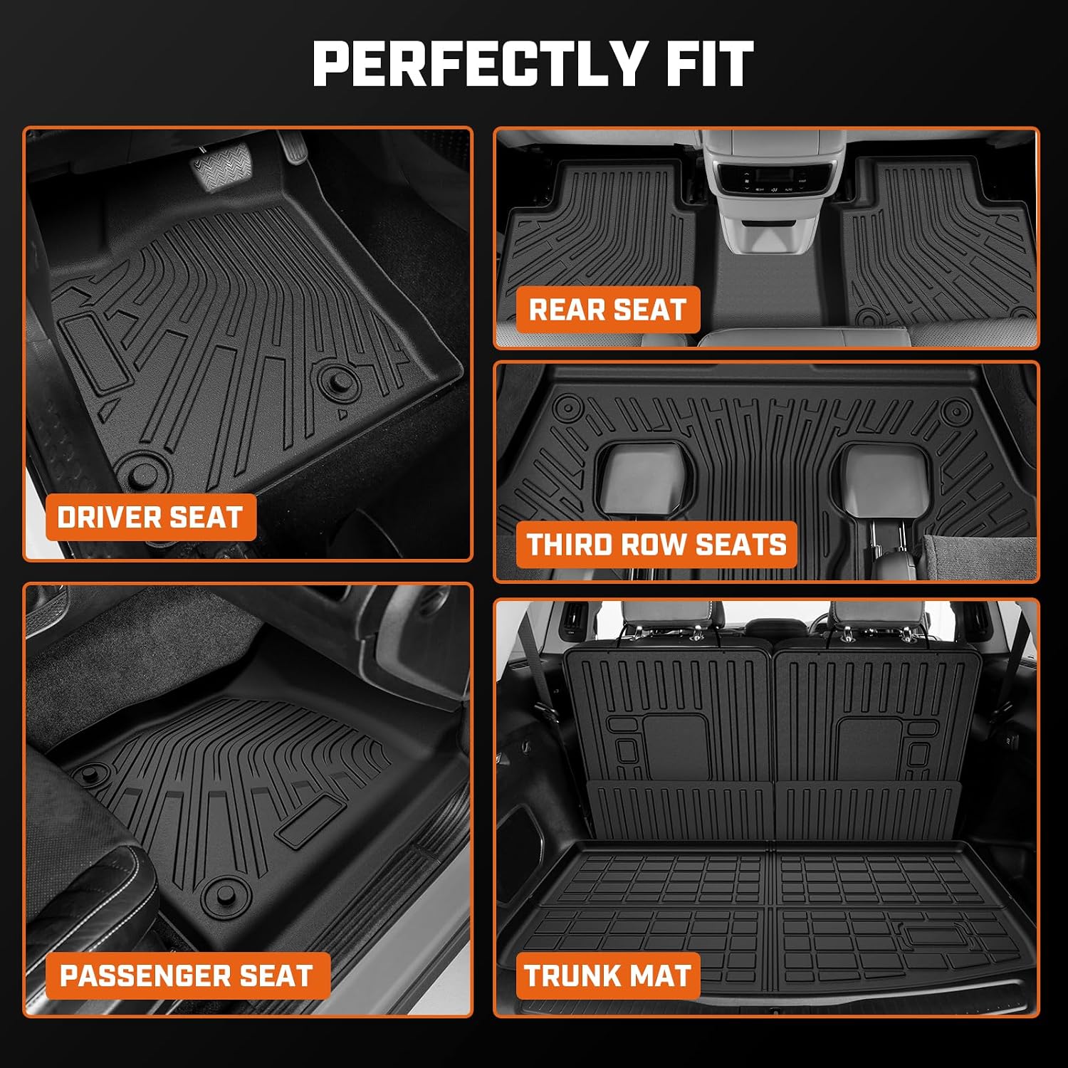 Mixsuper Floor Mat & Cargo Liner for Jeep Grand Cherokee L 2021-2026 (6-Seats w/o 2nd Row Center Armrest Only),All Weather TPE Floor mat with Backrest and Door Sill Guards Grand Cherokee L Accessories
