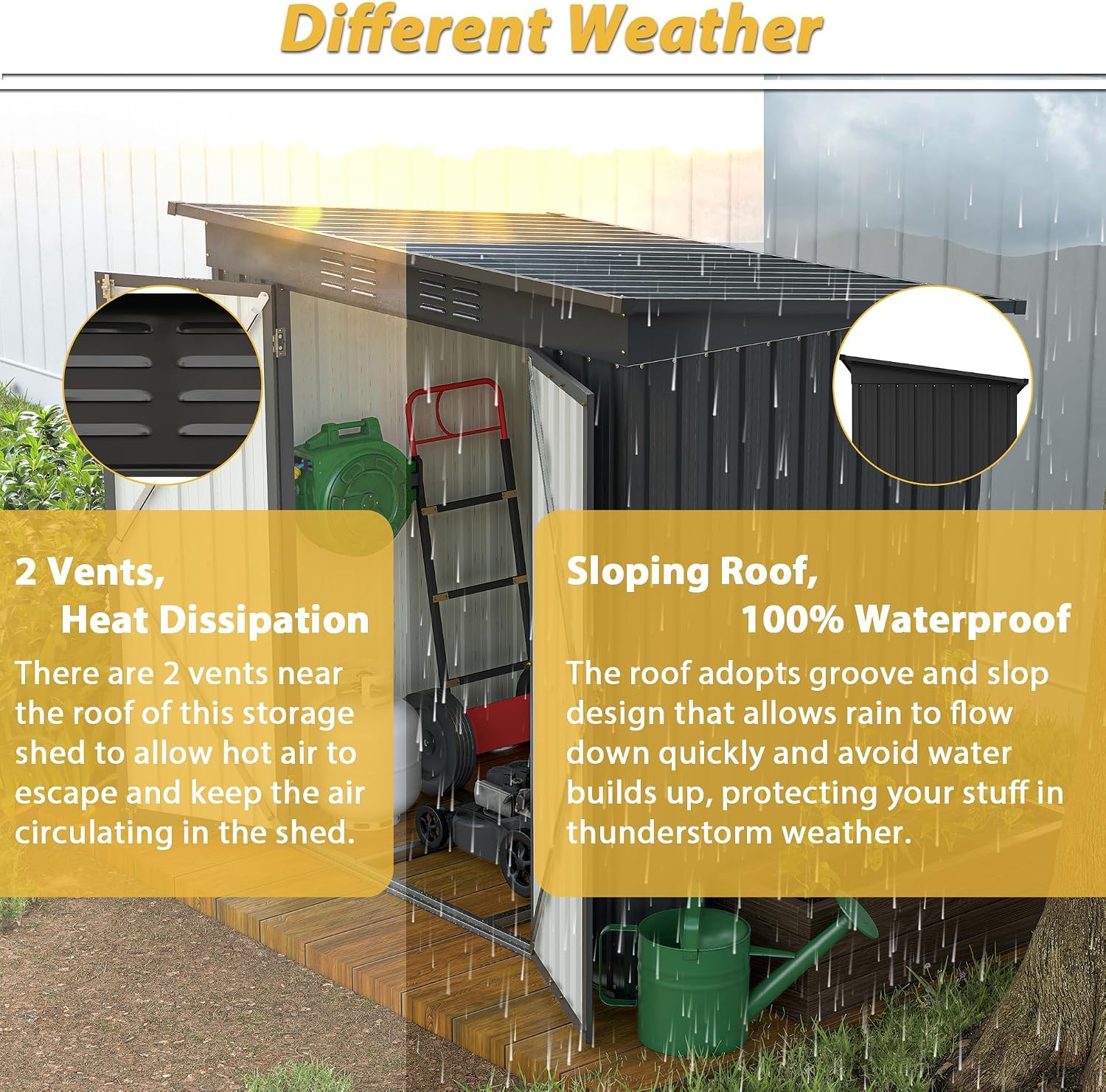 6x4 FT Outdoor Storage Shed, Metal Garden Shed with Frame Floor, Outside Tool Shed with Lockable Hinged Doors, Waterproof Storage Building with Sloped Roof for Backyard, Patio, Lawn, Black