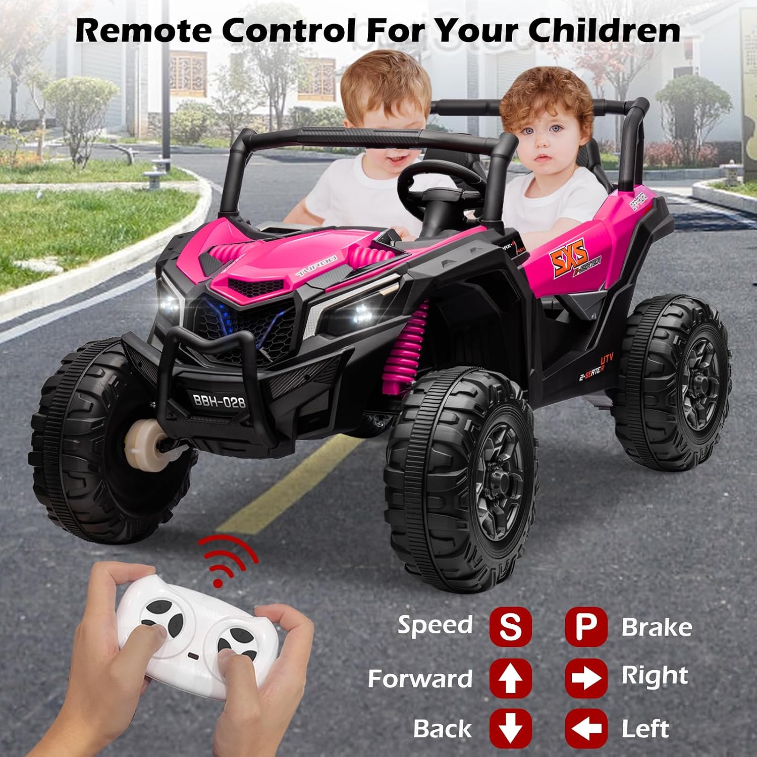 OTTARO 24V XXXL Electric Cars 2 Seater, Ride on Cars Vehicles for Big Kids, 4WD Ride on UTV Truck w/Remote Control, 25' Spacious Seat, 2 Safety Belts, Bright Light, Music Player,Bluetooth（Pink）