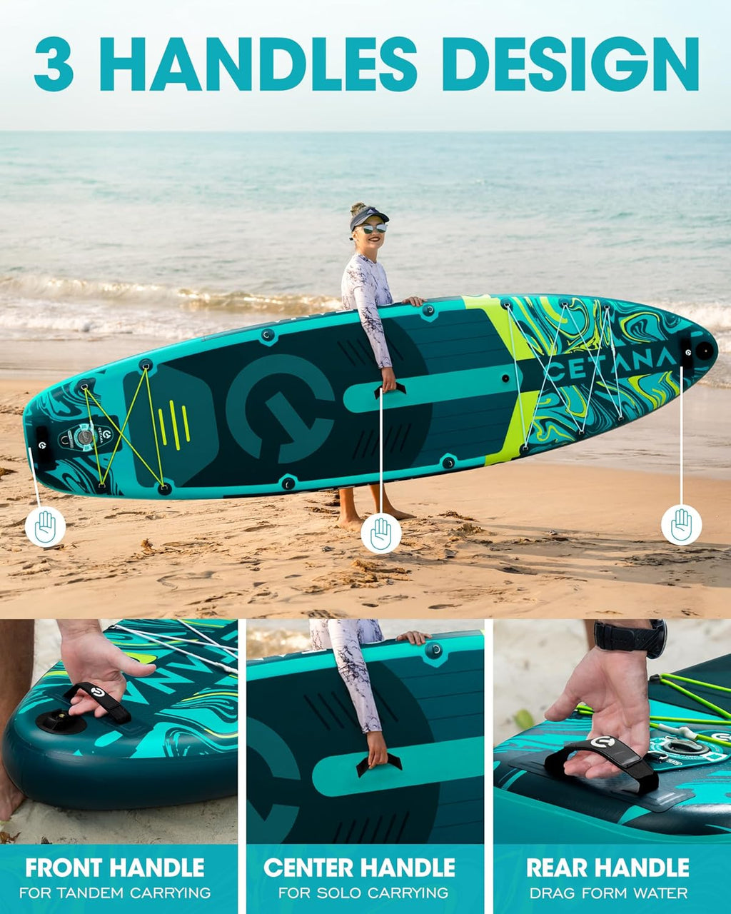 CETANA 11'6×35' Extra Wide Stand Up Paddle Board for Adults & Youth, 400lb Capacity Inflatable Paddle Board, Sup for 2+1 Person with Removable US Fin, 100L Backpack, Floating Paddle, Safety Leash