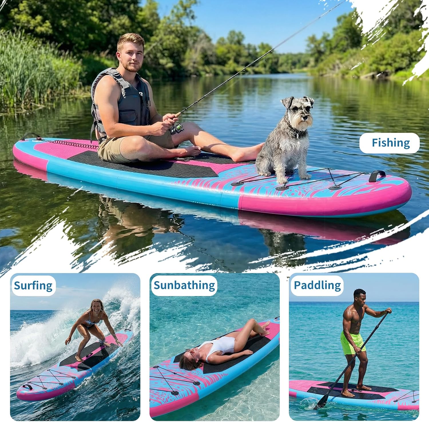 Sweetcrispy Inflatable Stand Up Paddle Board with Premium SUP Paddleboard Accessories,2-in-1 Paddle,Wide Stable Design,Non-Slip Comfort Deck for Adults & Youth of All Skill Levels