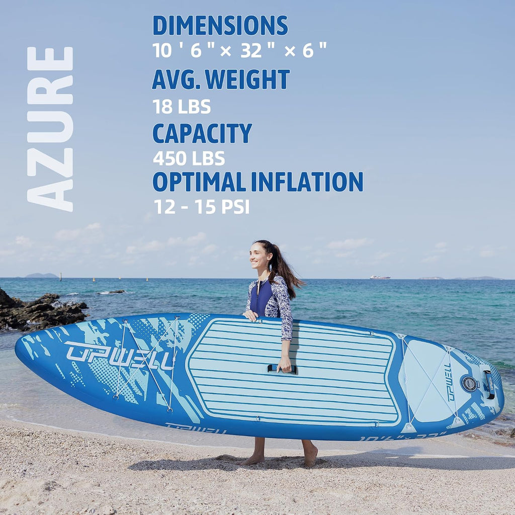 UPWELL 10'6'/11'/11'6' Inflatable Paddle Board, Stand Up Paddlboard for Youth & Adults, Stable Design, Premium SUP Accessories, Backpack, Leash, Hand Pump, Fins