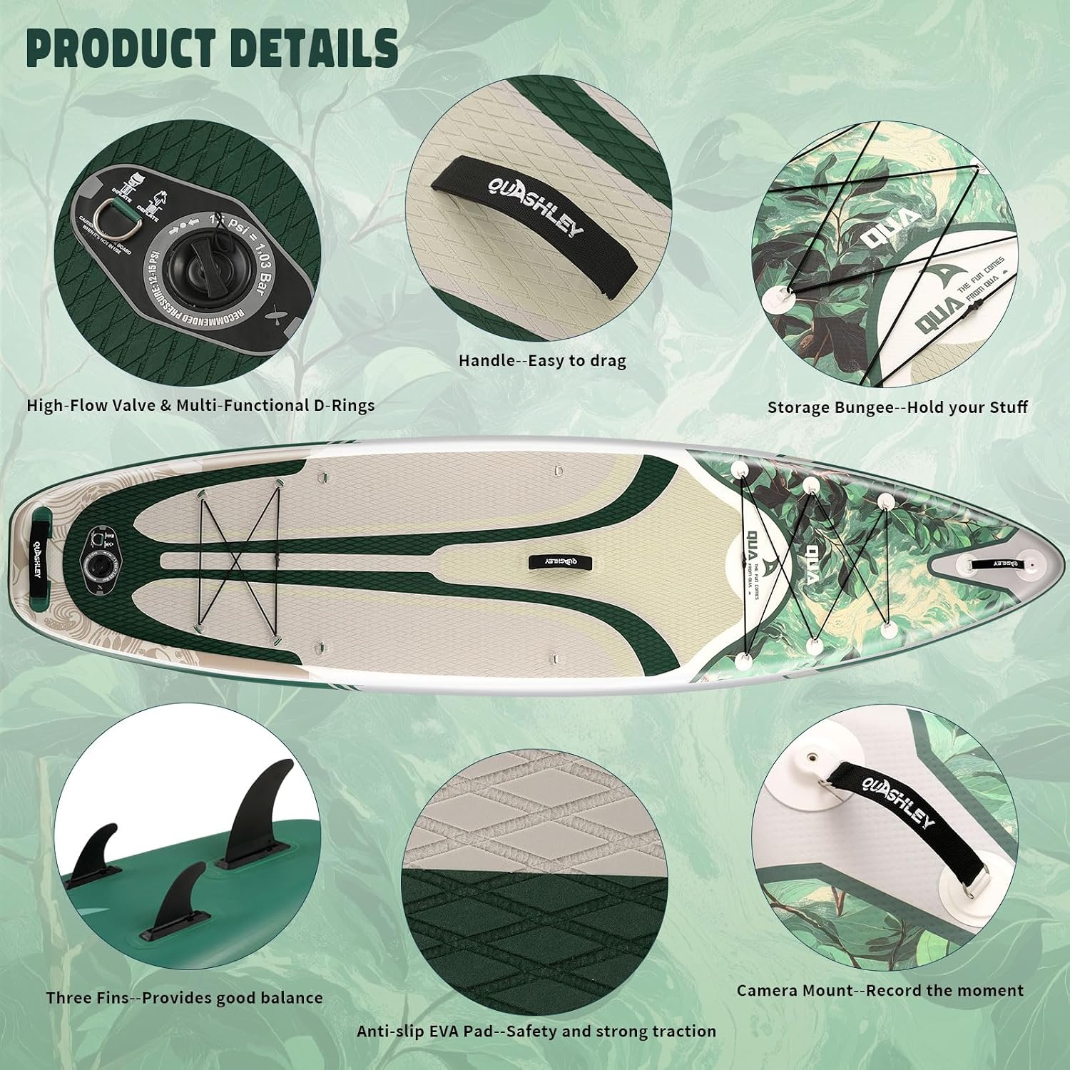 Quashley Inflatable Paddle Board Extra Wide Stand Up Paddleboards 11'×34' with All Premium Paddle Board Accessories,Inflatable SUP for Adults/Family,Beginner-Friendly,Removable Fin,Hand Pump
