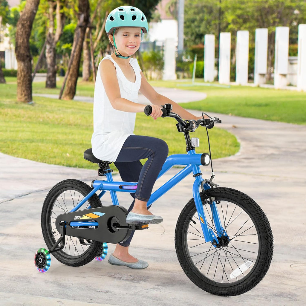 BABY JOY Lighted Kids Bike, 16 18 Inch Children Bicycle with 7-Mode LED Lighted Frame, Headlight, Flash Training Wheels, Dual-Brake, 95% Pre-Assembled, Girls Boys Bike for 4-8 Years