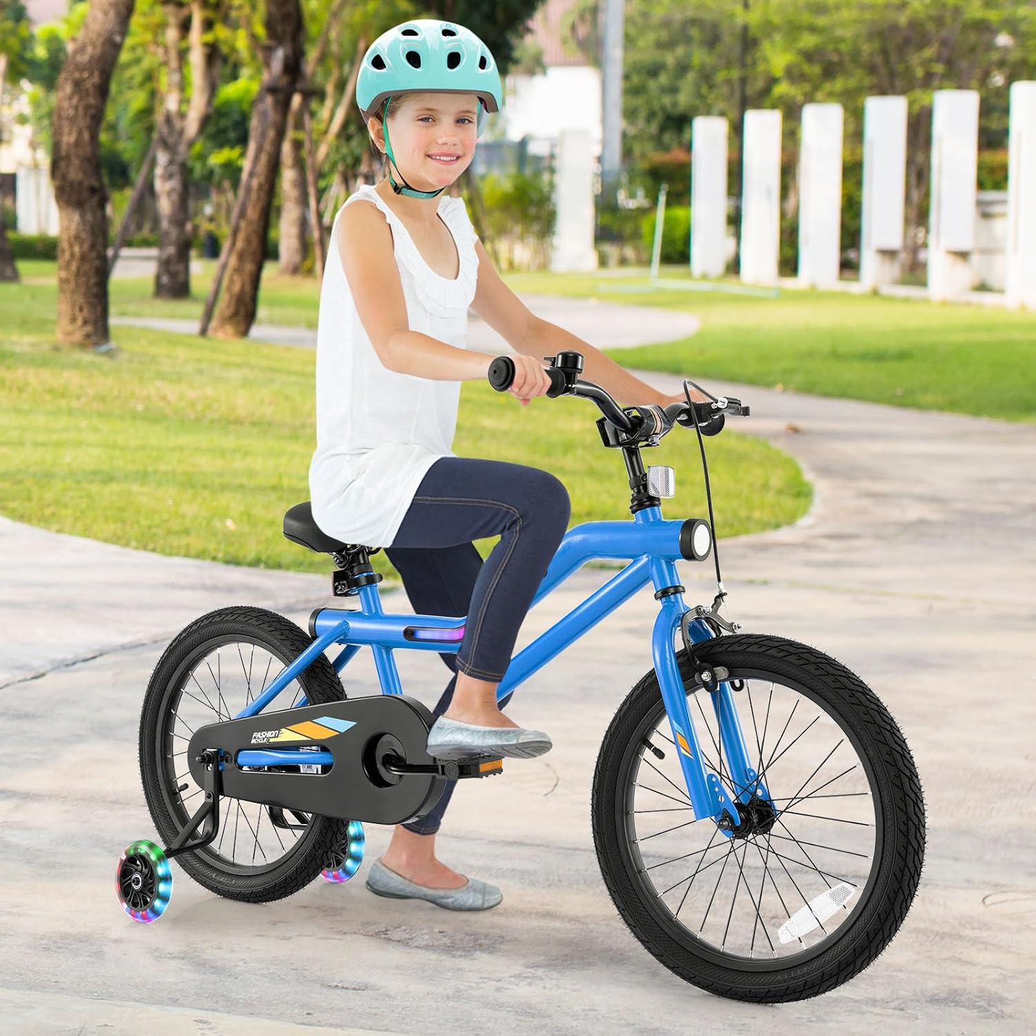 BABY JOY Lighted Kids Bike, 16 18 Inch Children Bicycle with 7-Mode LED Lighted Frame, Headlight, Flash Training Wheels, Dual-Brake, 95% Pre-Assembled, Girls Boys Bike for 4-8 Years
