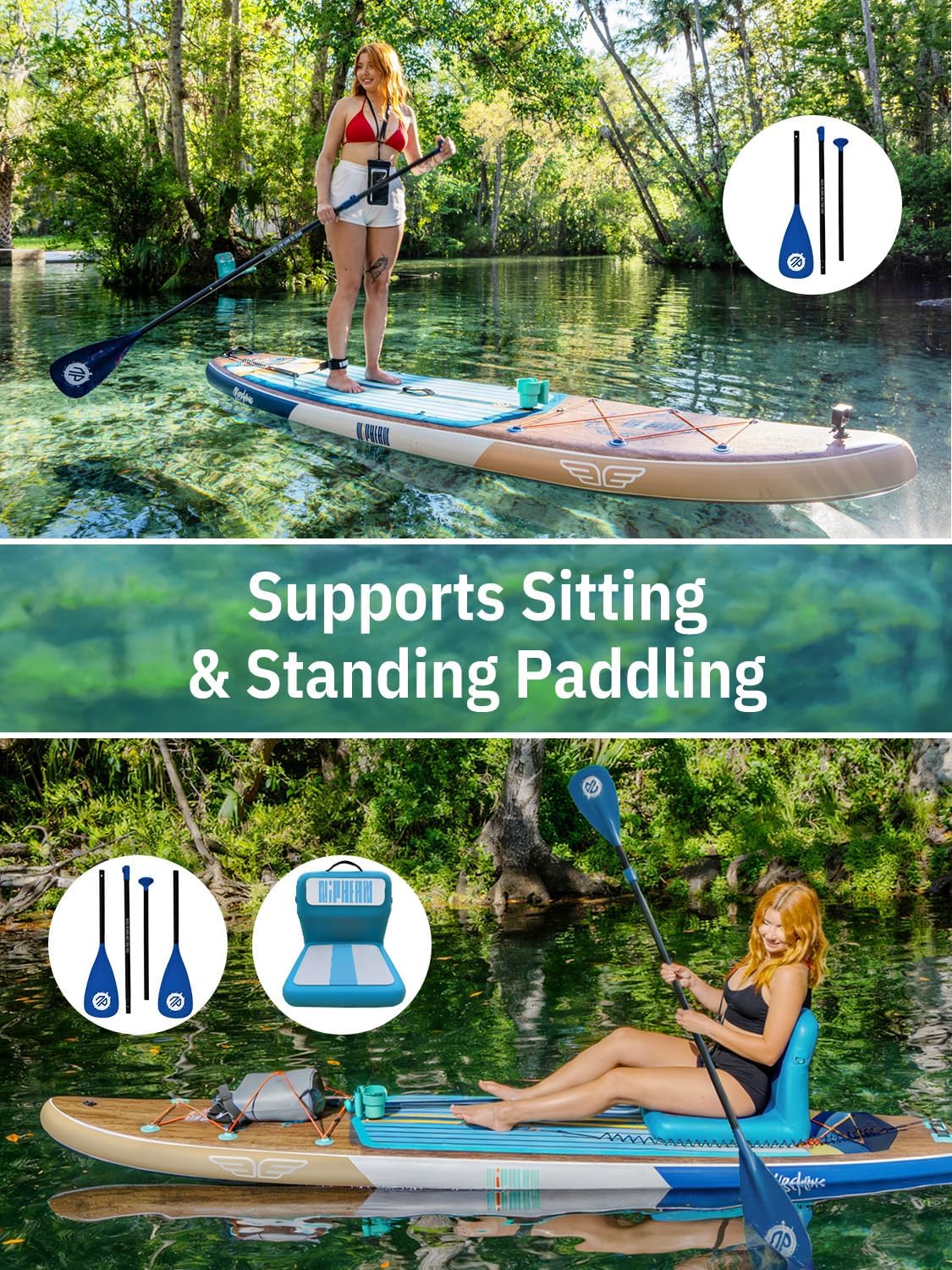 Niphean (Extra Large) Inflatable Paddle Board, SUP for 2+1 People/Family 500lbs Capacity Stand Up Paddle Board with SUP Accessories, StabilTrac Fin Non-Slip Paddleboard for Adults