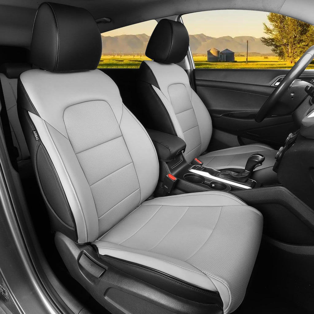 HKZ Custom Seat Covers for Hyundai Tucson SE,SEL,Limited,Value,Ultimate,Sport 2019 2020 2021,5-Seats Full Set,Leather Seat Protector(Black+Grey)