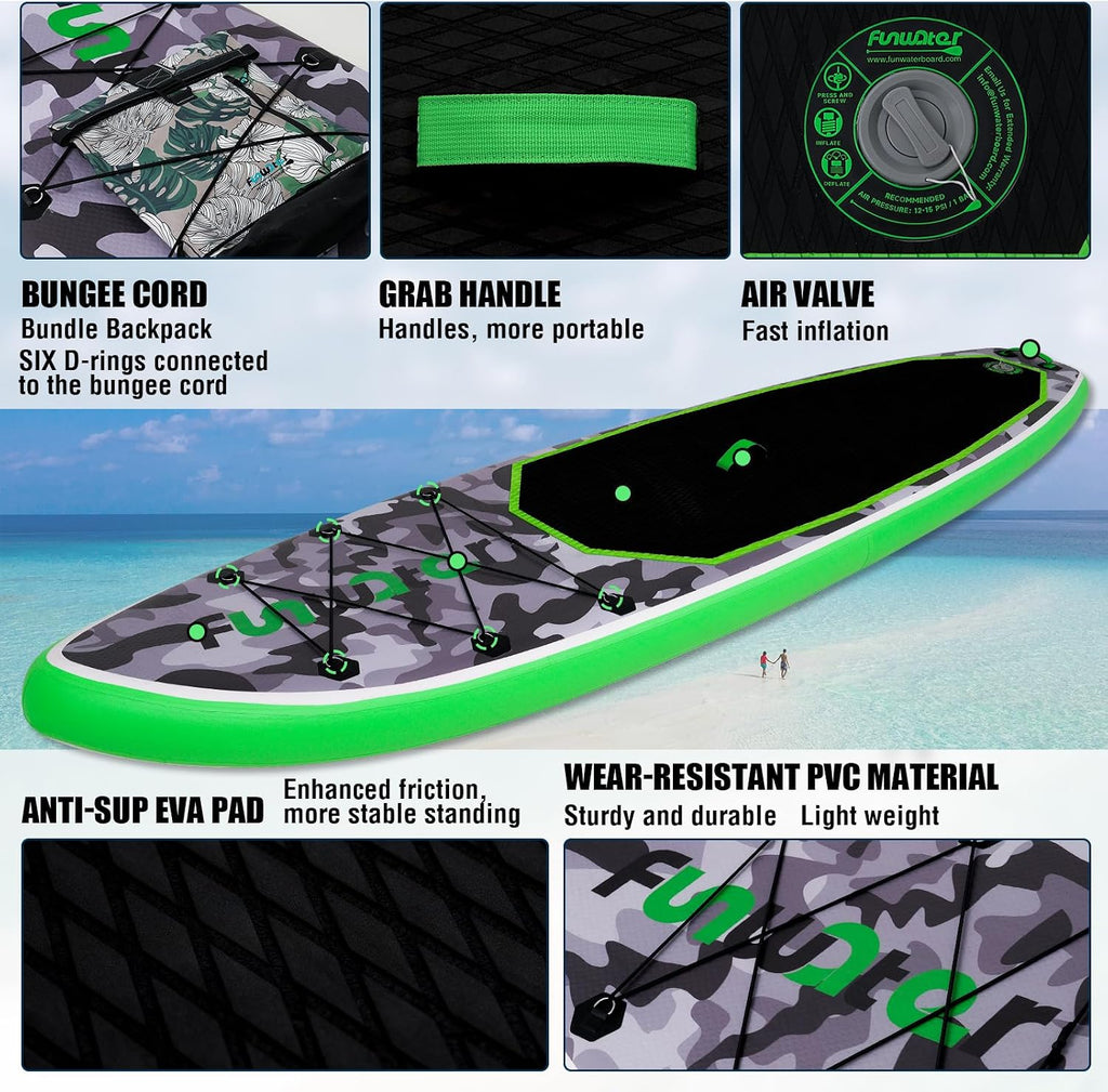 FunWater Inflatable Stand Up Paddle Board with Premium SUP Paddleboard Accessories, Anti-Slip EVA Deck, 11'6''/11'/10'6'' Paddle Boards for Adults & Youth of All Skill Levels