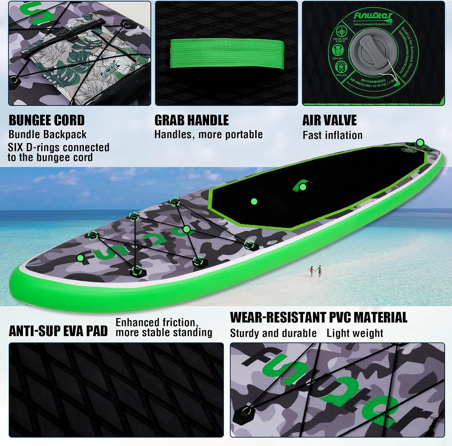 FunWater Inflatable Stand Up Paddle Board with Premium SUP Paddleboard Accessories, Anti-Slip EVA Deck, 11'6''/11'/10'6'' Paddle Boards for Adults & Youth of All Skill Levels