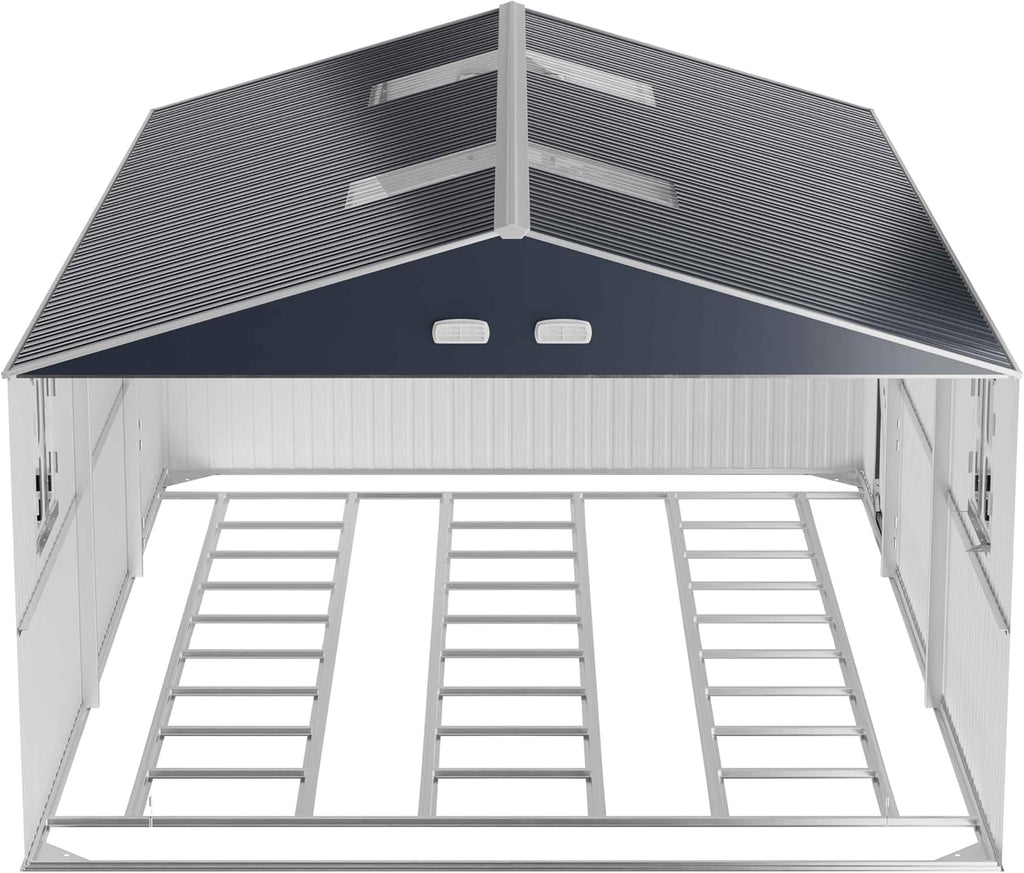 WACASA 13x20x8.3 FT Large Metal Garage Shed with Base Floor Kit, Ultra-Reinforced 18-Gauge Powder-Coated Steel Frame, 100 PSF Snow & 150 MPH Wind Rated, Skylight Dual-Entry Carport & Workshop