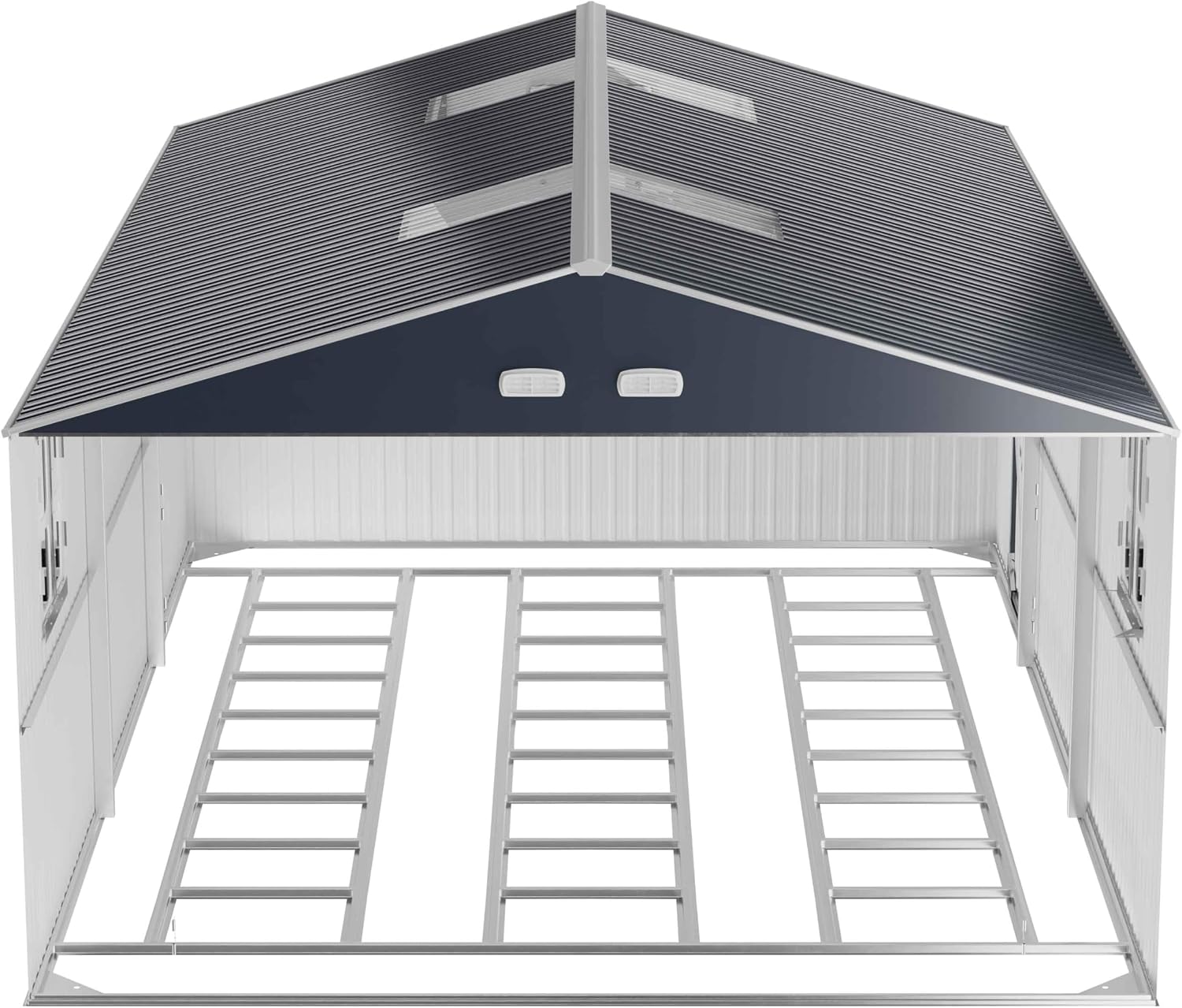 WACASA 13x20x8.3 FT Large Metal Garage Shed with Base Floor Kit, Ultra-Reinforced 18-Gauge Powder-Coated Steel Frame, 100 PSF Snow & 150 MPH Wind Rated, Skylight Dual-Entry Carport & Workshop