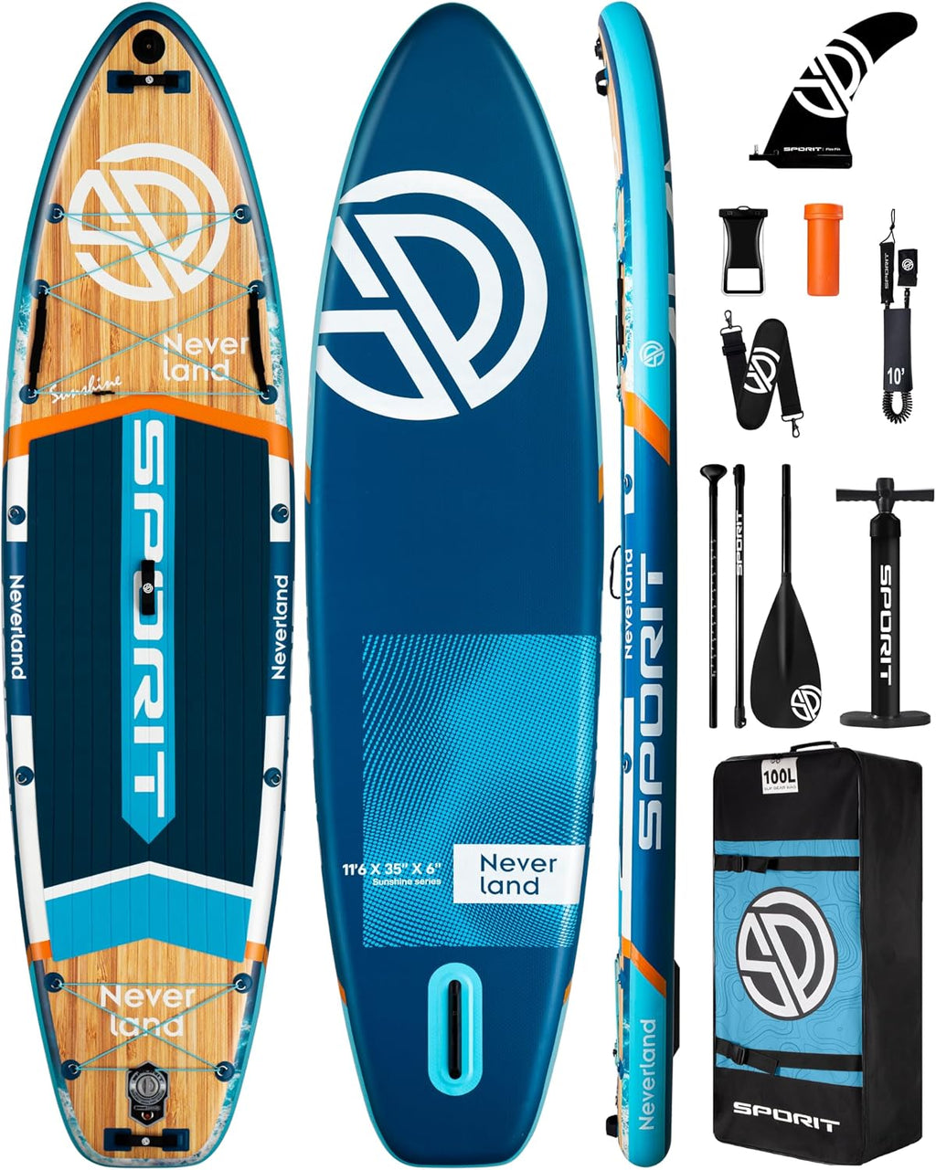 11'6×35' Super Wide Inflatable Stand Up Paddle Board, Ultra Stable SUP Board for Adults, 450lb Capacity with Shoulder Strap, 100L Backpack, Removable US Fin, Floating Paddle, Safety Leash