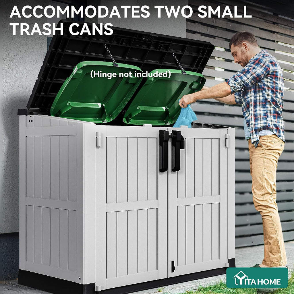 YITAHOME 36 cu ft Resin Outdoor Storage Shed, Weather-Resistant Horizontal Tool Shed, Waterproof Outdoor Storage with Lockable Doors & Air Vent for Trash Cans, Garden Tools (Light Gray)