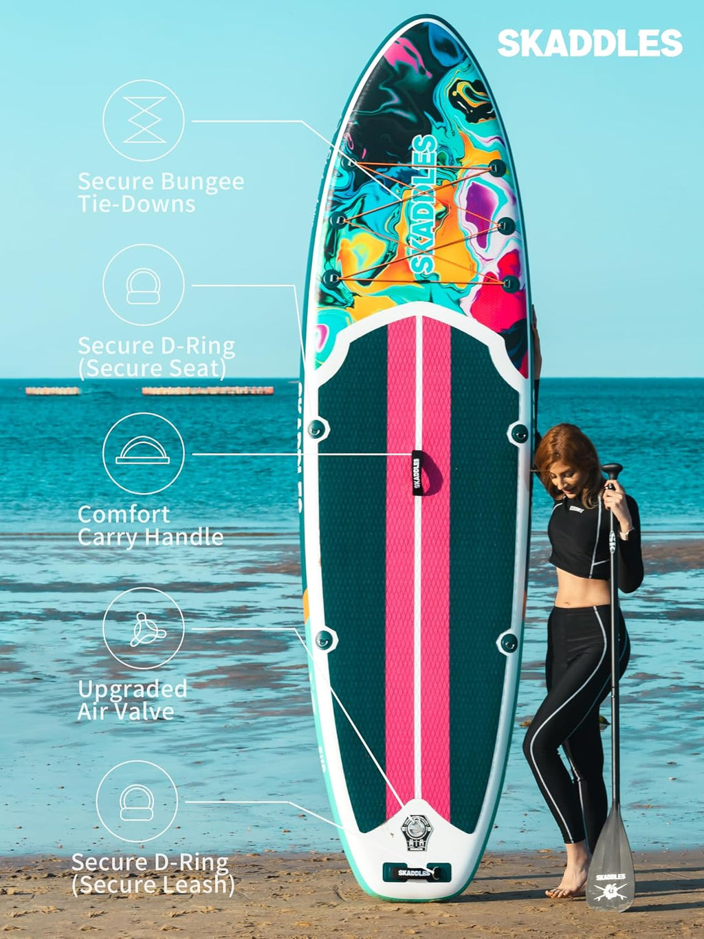 10'6'' Inflatable Stand Up Paddle Board (SUP) for Adults and Youth with Non-Slip Deck – Complete Accessories Kit, for Fishing, Yoga, Fitness & Family Fun