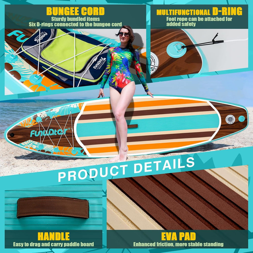FunWater 11'/10'6' Inflatable Stand Up Paddle Board with Premium SUP Paddleboard Accessories, Wide Stable Anti-Slip EVA Deck,Paddle Boards for Adults & Youth of All Skill Levels