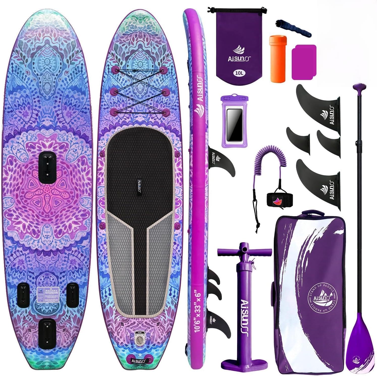 Inflatable Paddle Board for Adult, Paddle Board for All Skill Levels, Wide SUP Board with Primium Accessories Include SUP Carry Bag, Hand Pump, 10L Waterproof Bag