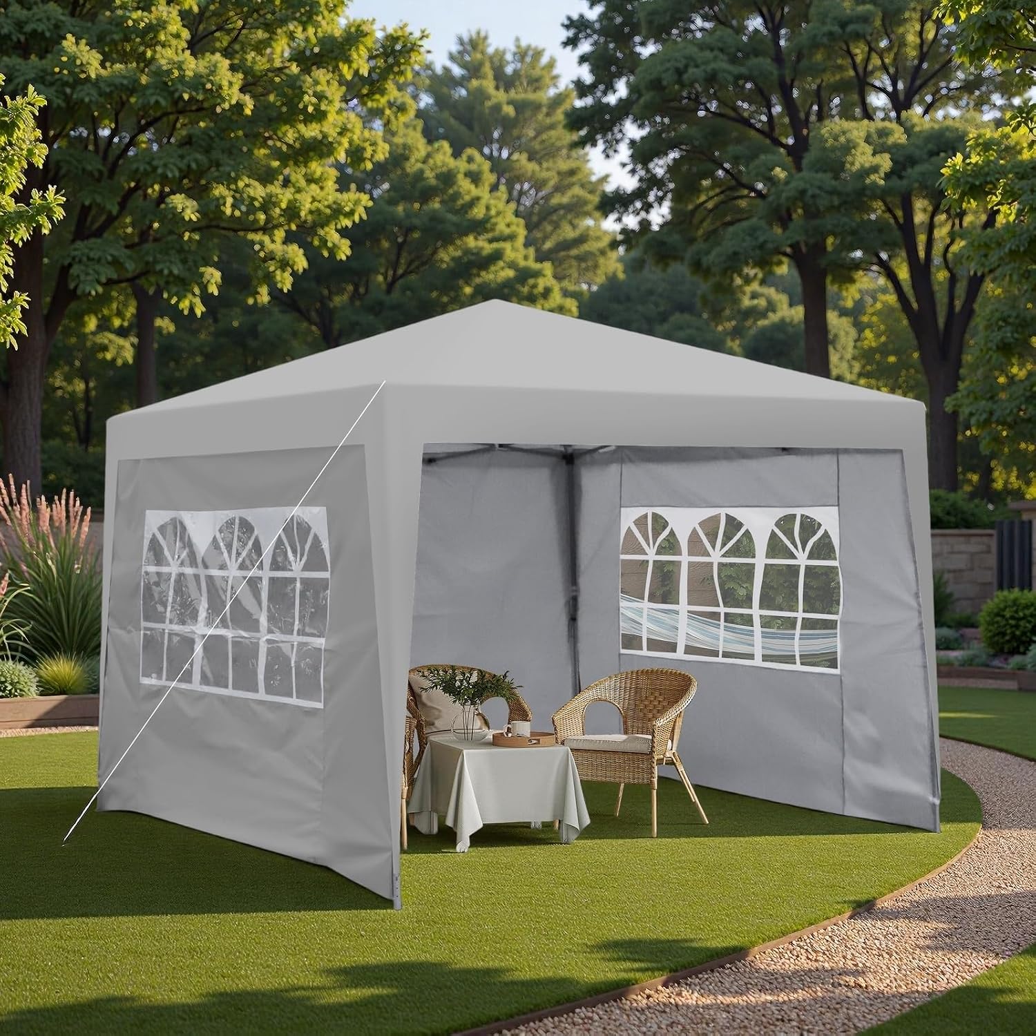 10x10FT Canopy Tent, Outdoor Gazebo Pop up Canopy with 4 Removable Sidewalls & 2 Windows, Patio Camping Shade Canopy with 4 PCS Weight Sand Bag & Carry Bag, Ideal for Parties Events, Grey