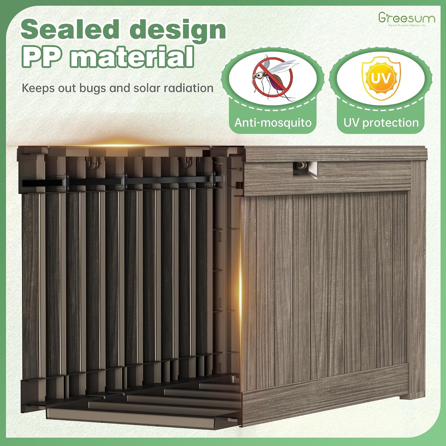 Greesum Outdoor Storage Box 120 Gallon Storage Bin with Lid for Patio Furniture, Garden Tools, Pool Supplies, Lockable, Waterproof and UV Resistant, Coffee