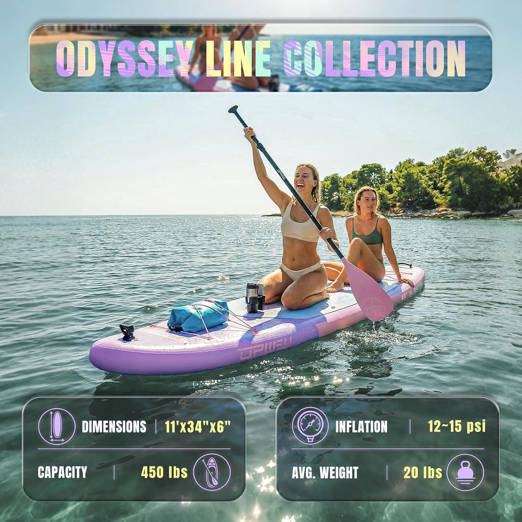 UPWELL 11'×34' Stand Up Paddle Board, SUP Board for Adults & Teens, Inflatable SUP Board with Premium Accessories, 120L Backpack, Paddle, Leash, Hand Pump, Fins