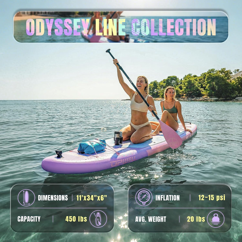UPWELL 11'×34' Stand Up Paddle Board, SUP Board for Adults & Teens, Inflatable SUP Board with Premium Accessories, 120L Backpack, Paddle, Leash, Hand Pump, Fins