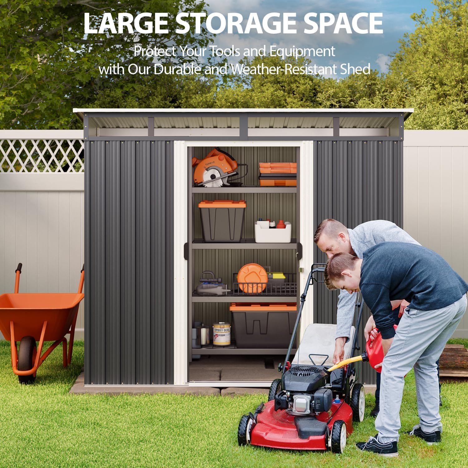 Gizoon 7.4'x5.3' Outdoor Storage Shed Metal Garden Shed with Sliding Lockable Doors, Versatile Tool Bike Shed with Transparent Panel Windows, Outdoor Storage Clearance for Backyard, Patio, Dark Gray