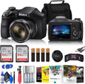Sony Cyber-Shot DSC-H300 Digital Camera (Black) (DSCH300/B) + 2 x 64GB Memory Card + Card Reader + Photo Software + Case + Flex Tripod + 4xAA Batteries + Memory Wallet + Cleaning Kit (Renewed)