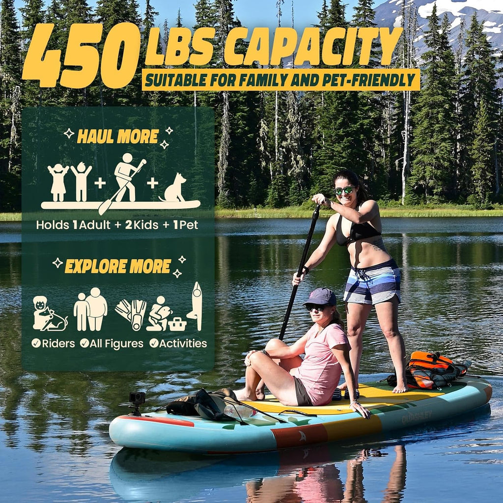 Quashley Inflatable Paddle Board Extra Wide Stand Up Paddleboards 11'×34' with All Premium Paddle Board Accessories,Inflatable SUP for Adults/Family,Beginner-Friendly,Removable Fin,Hand Pump