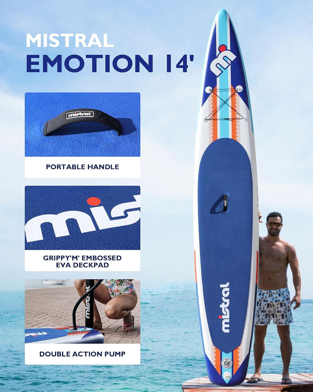 Mistral Stand Up Inflatable Paddle Board Racing & Touring Board 13'2'/ 14' Race Board, Backpack with Wheels, Durable ISUP for Youth & Adult, w/Premium SUP Accessories