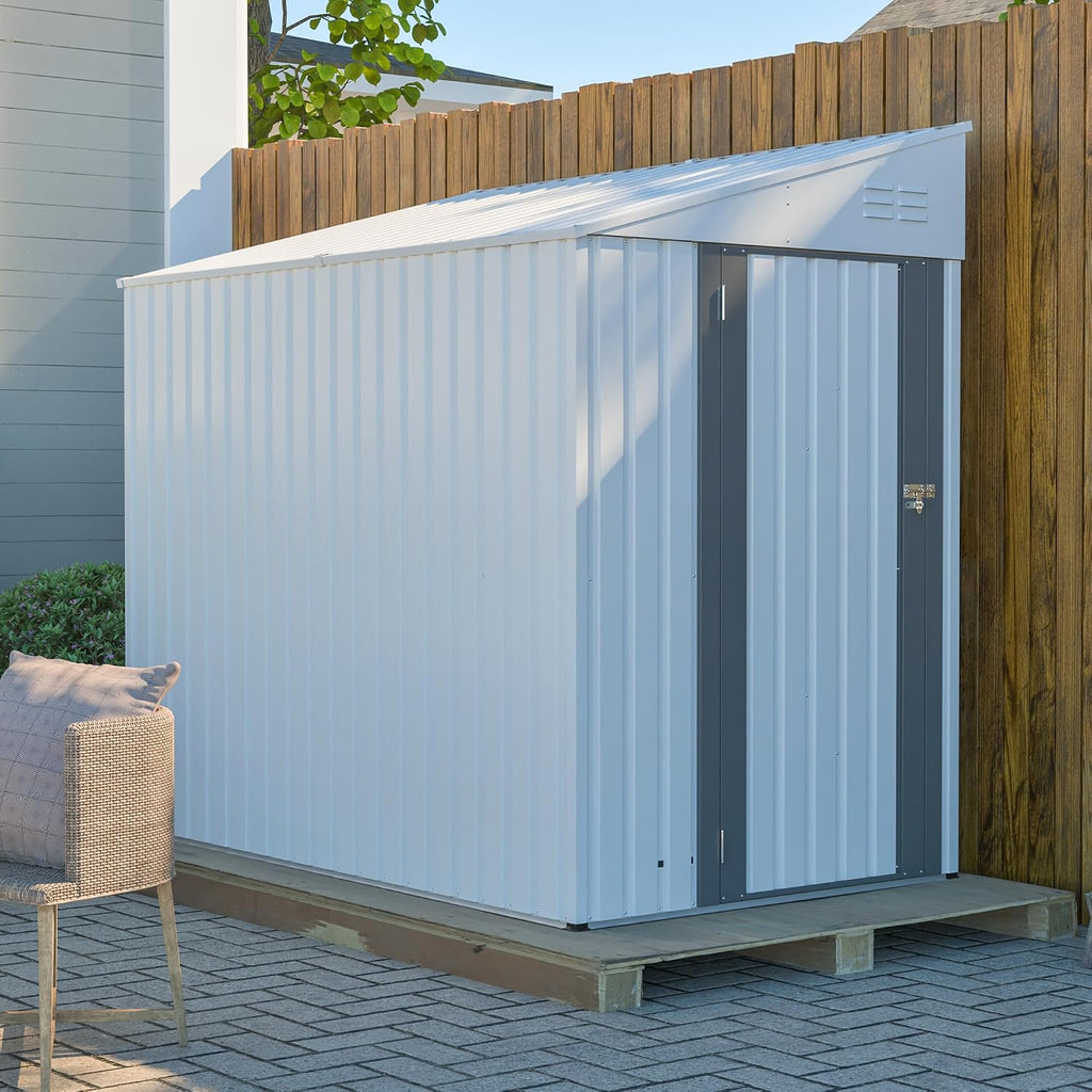 YOPTO 4x7 FT Outdoor Storage Shed,Lean to Lockable Metal Garden Shed Steel with Reinforced Beams,All Weather Waterproof Storage House W/Lockable Door&2 Air Vents,for Backyard,Patio,Lawn,Garden,White