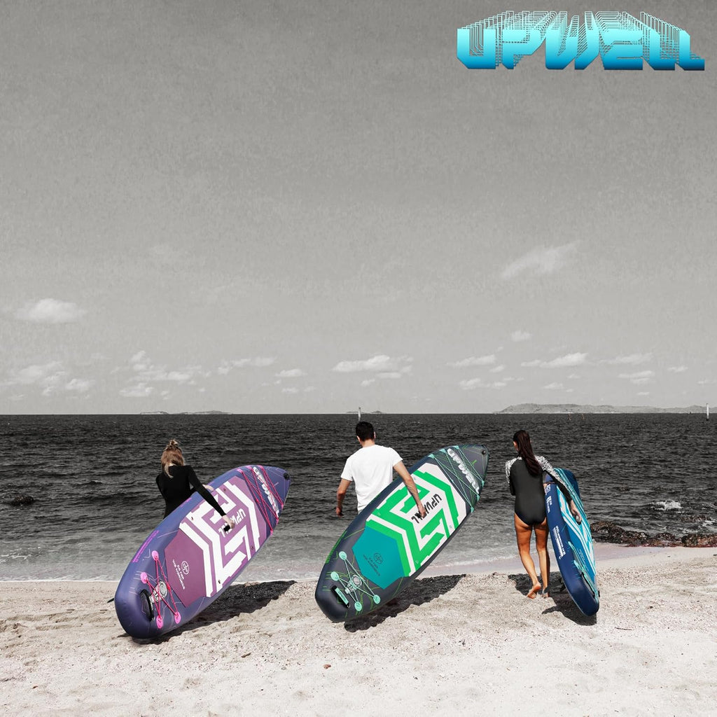 UPWELL 11'6'×35' Extra Wide Inflatable Paddle Board, Stand Up Paddle Board for Youth & Adults, Stable Design, Premium SUP Accessories, 120L Backpack, 10L Dry Bag, Paddle, Leash, Hand Pump, US Fins