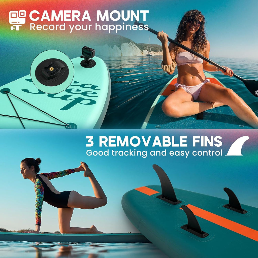 Inflatable Stand Up Paddle Board Includes Paddle, Dual Action Pump, and Accessories 11ft Lightweight iSUP, 33'*6' Wide Stable Design, Anti-Slip EVA Deck, Paddle Board for Adults