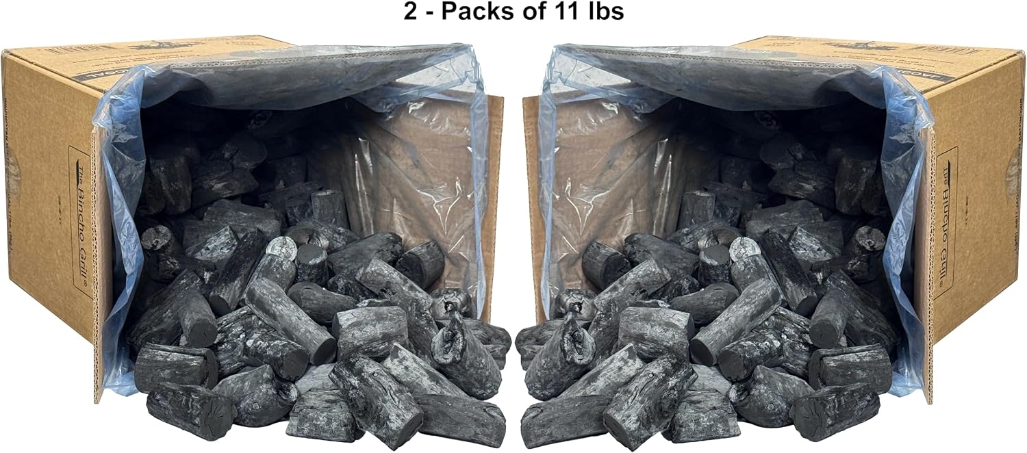 The Bincho Grill Classic Binchotan Charcoal 22lbs (2-Packs of 11lbs)– 100% Natural Hardwood for Japanese BBQ, Yakitori & Charcoal Grills. High Heat, Clean Burn, Low Smoke, No Spark