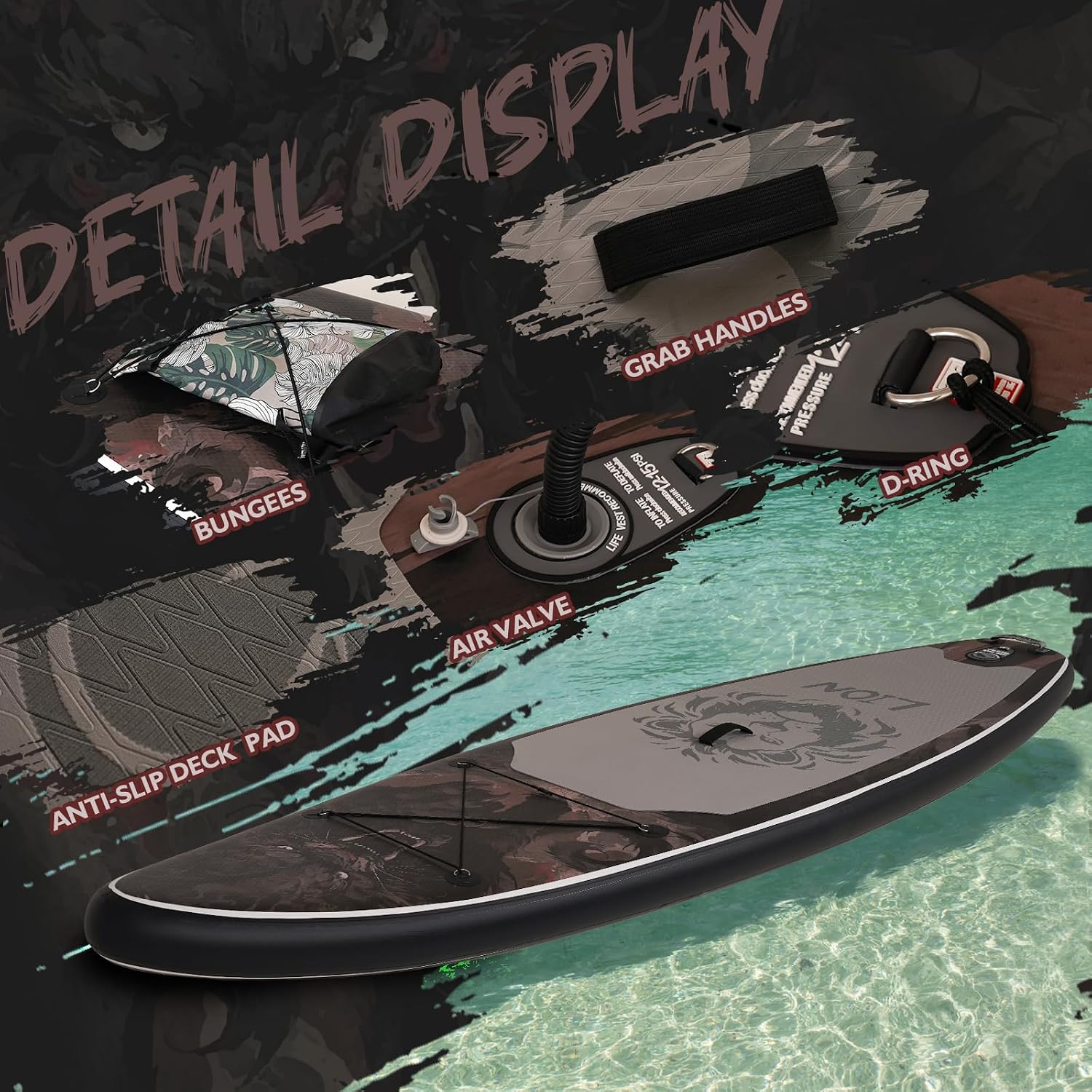 DAKUWAR Paddle Board 10'6''/10' Inflatable Stand Up Paddle Boards with SUP Accessories Ultra-Light Paddleboard Non-Slip Comfort Deck for Adults & Youth of All Skill Levels