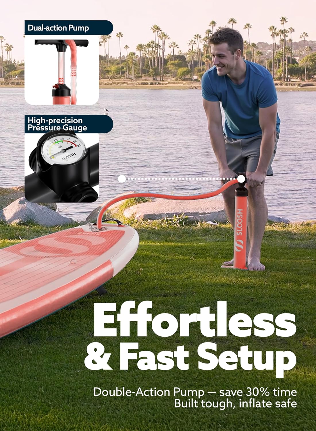 SLOOSH Inflatable Stand Up Paddle Board, 10'6' Paddle Boards with Premium Accessories, Non-Slip EVA Deck, Ultra-Light Carry Bag Pump, Ripple SUP for Youth & Adults of All Skill Levels