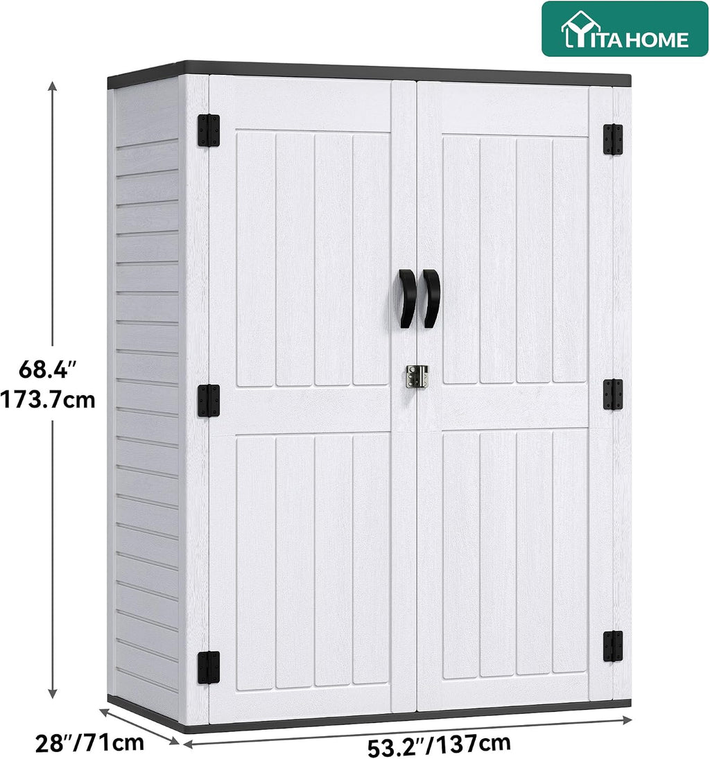 YITAHOME 59 cuft Outdoor Vertical Storage Shed, Tall Storage Shed Outdoor w/o Shelf, Outdoor Waterproof Storage Cabinet for Garage, Pool Storage, Garden Shed Outdoor Storage, Light Gray